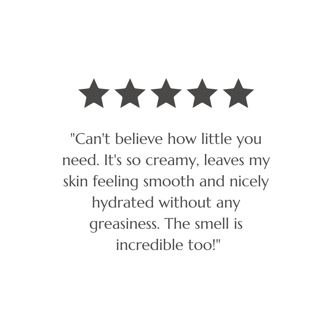 Customer review screenshot praising BAO Brightening Hand & Body Cream for its creamy, smooth feel