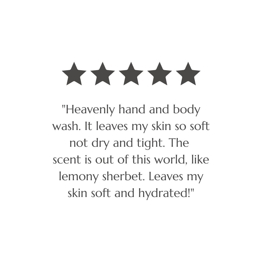 Customer review screenshot praising BAO Brightening Hand & Body Wash for leaving skin soft and hydrated