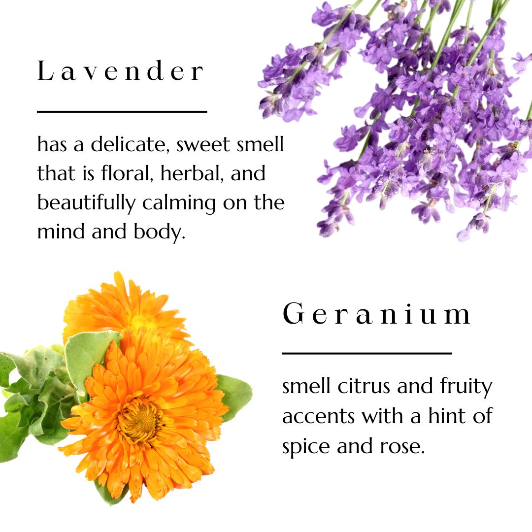 Lavender and geranium flowers, key ingredients in BAO Healing Bath & Body Oil