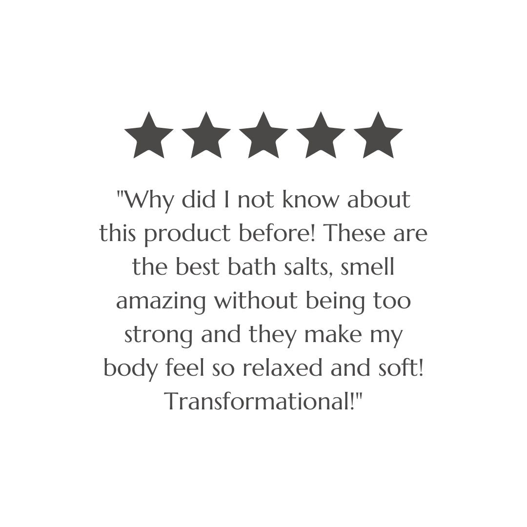 Customer review screenshot praising BAO Healing Bath Salts for their scent and relaxing effect