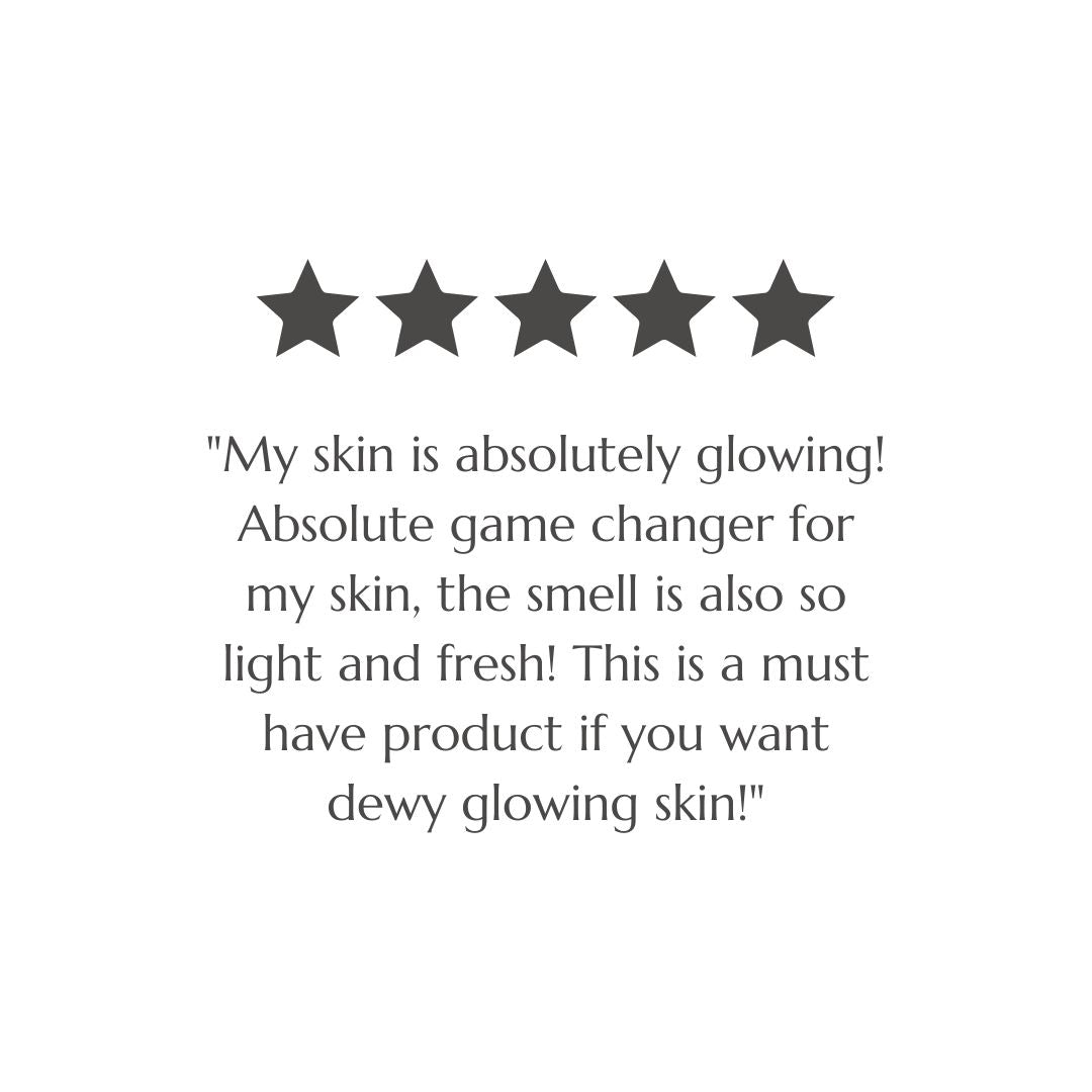Customer review screenshot praising BAO Hydrating Face Mist for giving glowing skin