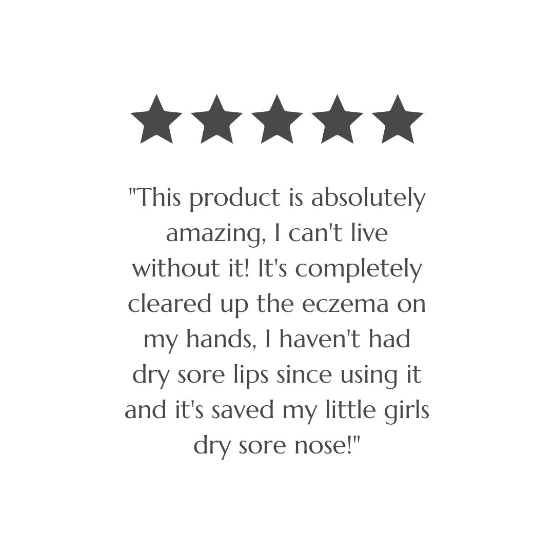 Customer review screenshot praising BAO Skin Saviour Balm for clearing eczema and dry skin