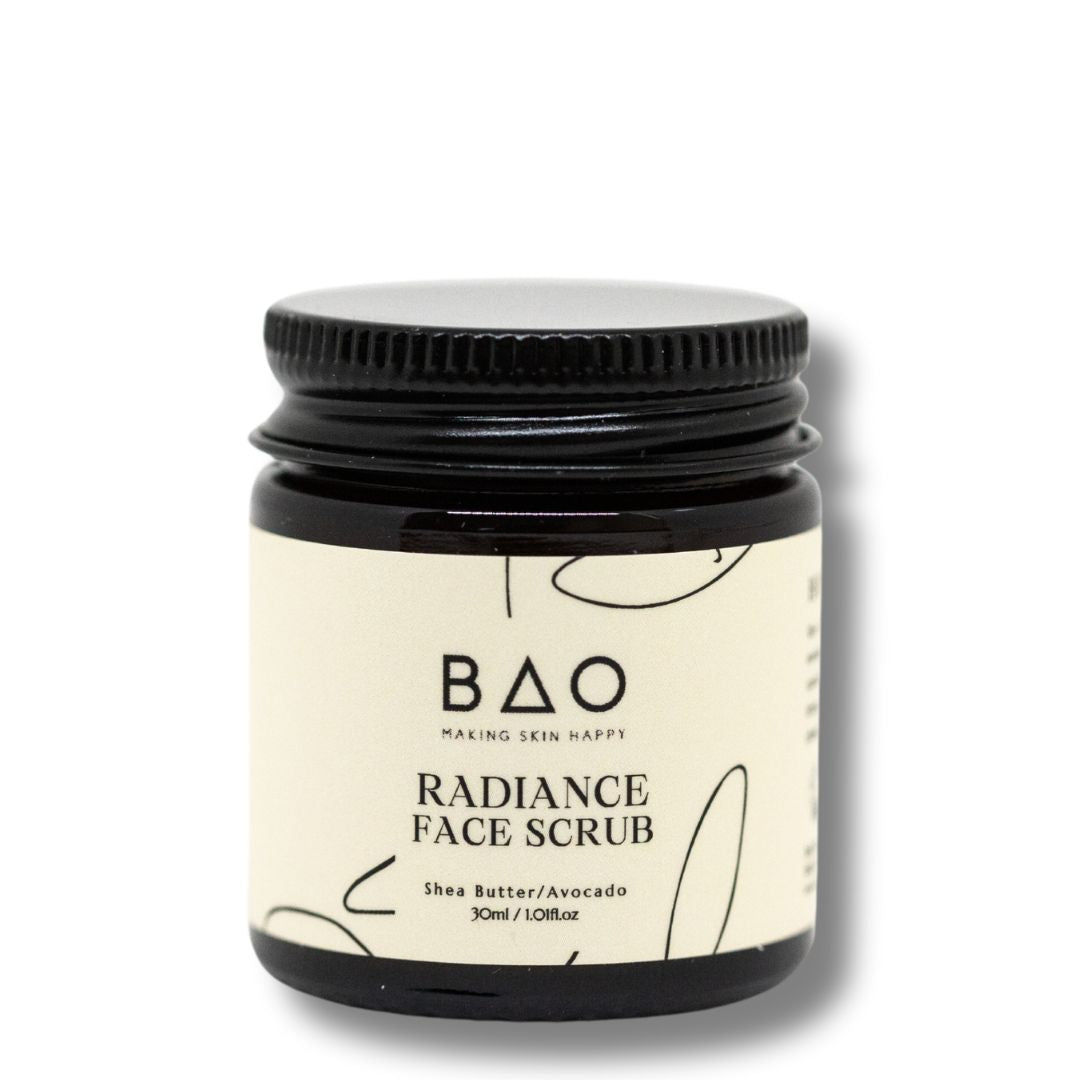 BAO Radiance Face Scrub in a closed jar on a white background