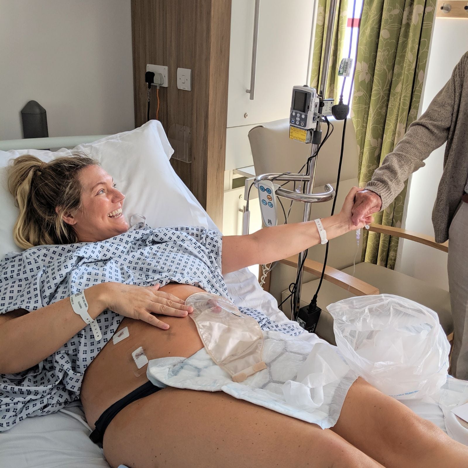 Beth in hospital after her stoma surgery