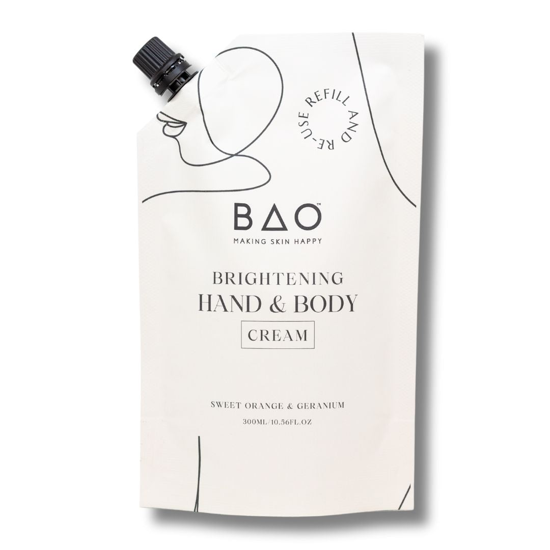 BAO Brightening Hand & Body Cream refill pouch on a white background
