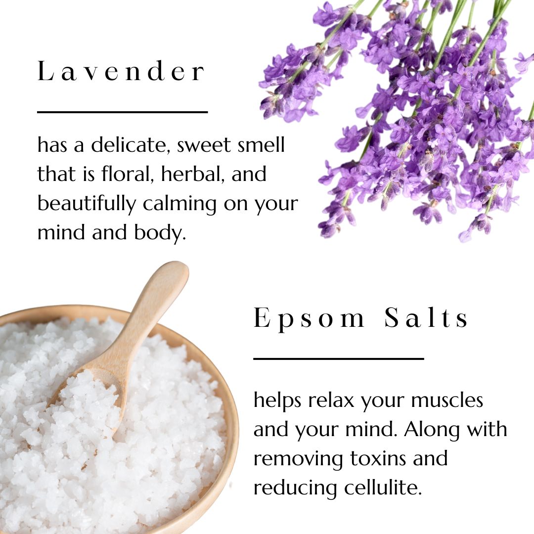 Lavender and epsom salts, key ingredients in BAO Healing Bath Salts