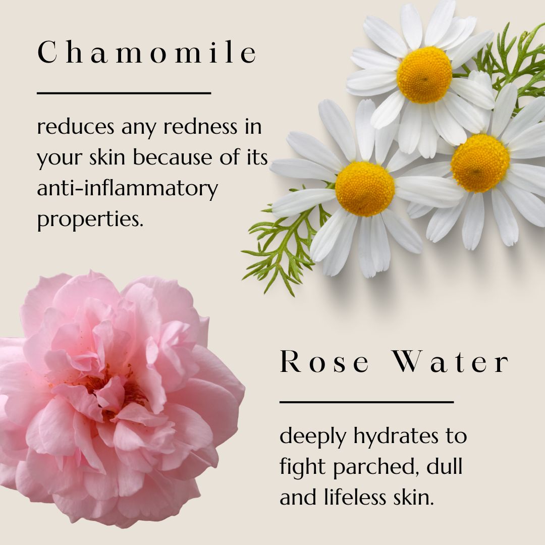 Chamomile flowers and a rose, key ingredients in BAO Hydrating Face Mist