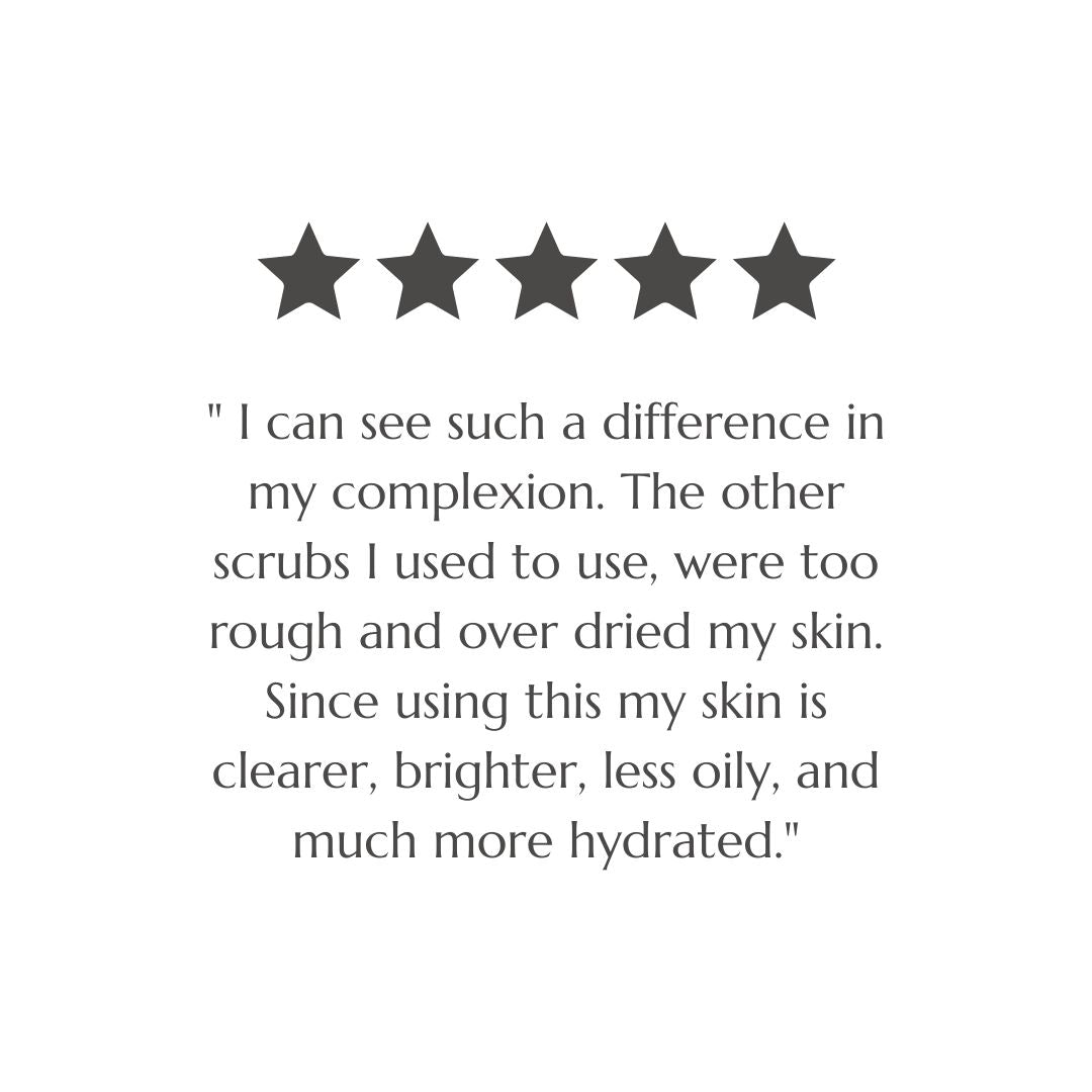 Customer review screenshot praising BAO Radiance Face Scrub for improving complexion