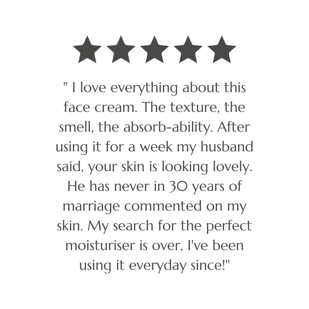 Customer review screenshot praising BAO Recovery Face Cream for its texture and results