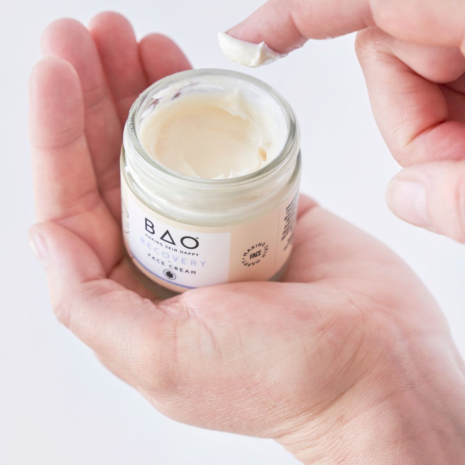 BAO best seller the Recovery Face Cream in a hand