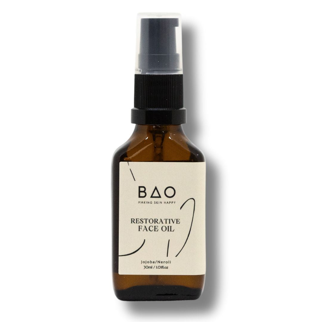 BAO Restorative Face Oil in a dropper bottle on a white background