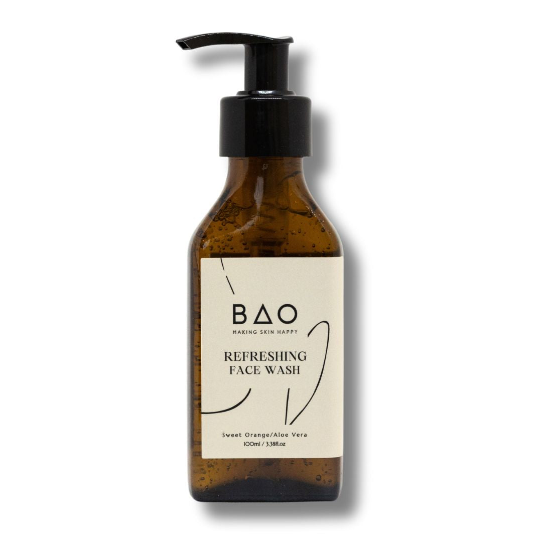 BAO Refreshing Face Wash in a pump bottle on a white background