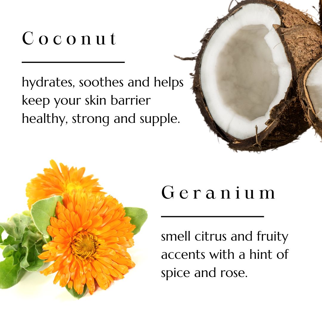 Coconut and geranium flowers, key ingredients in BAO Brightening Hand &amp; Body Wash