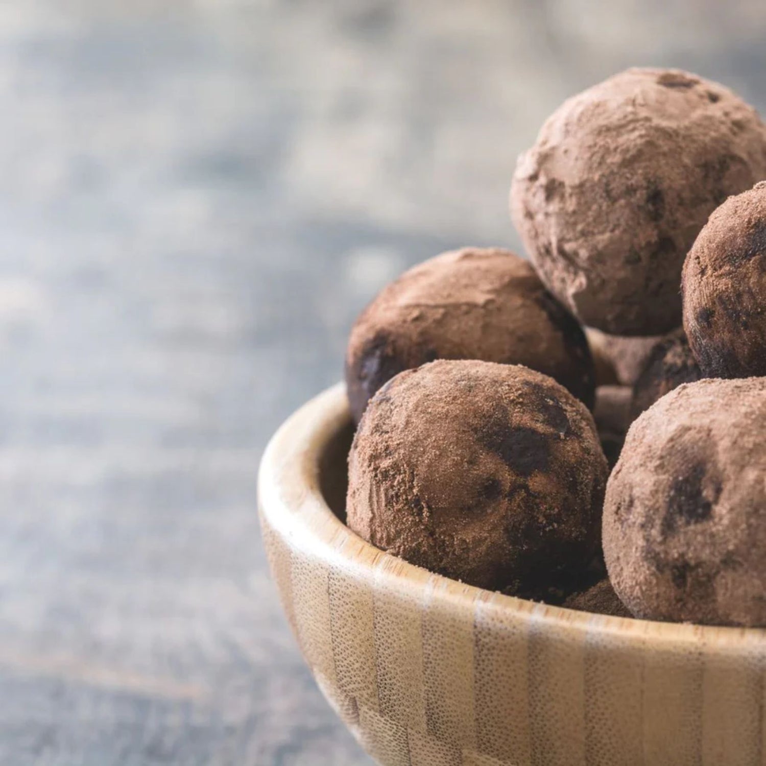 Healthy truffles in a sustainable bamboo bowl