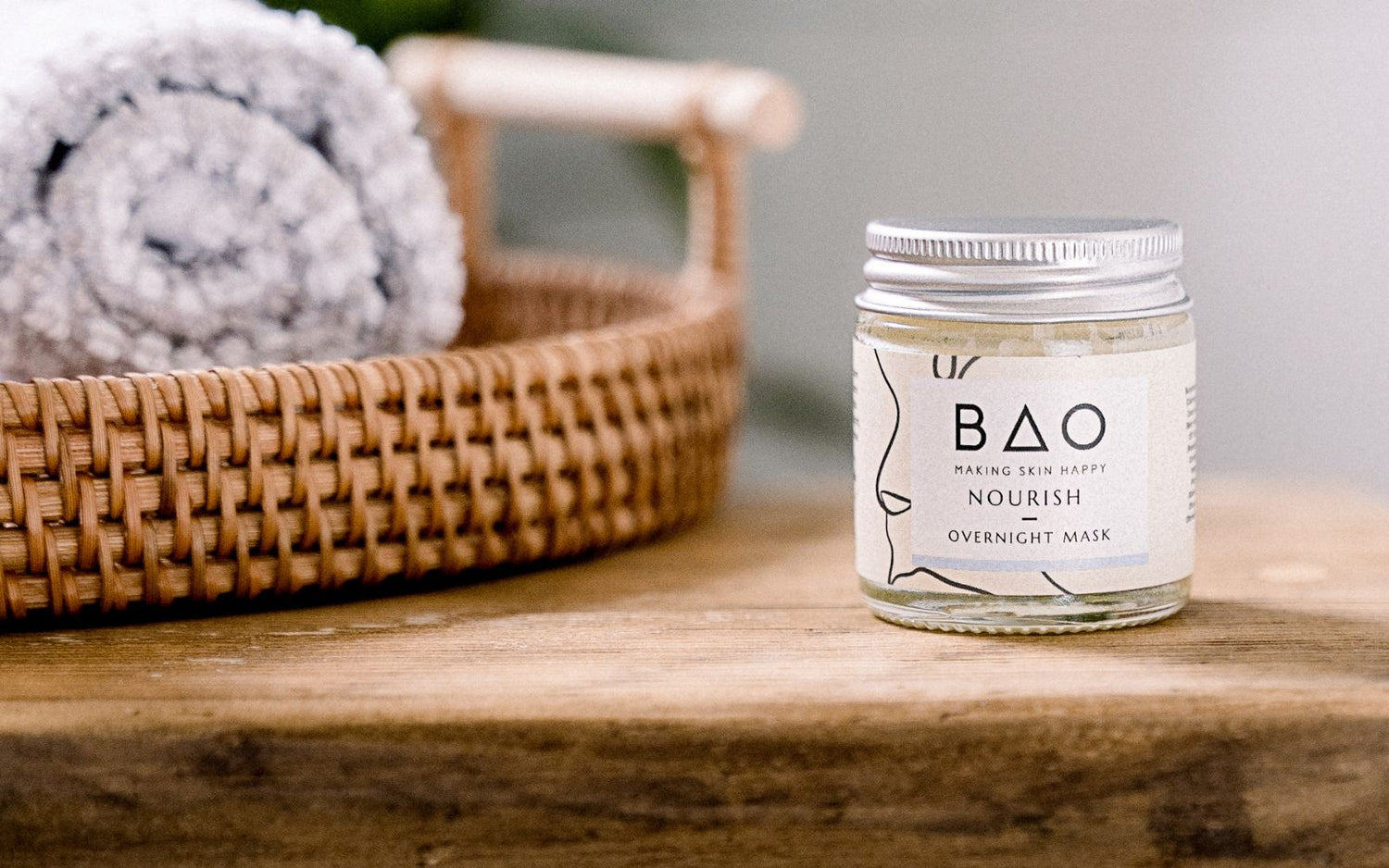 BAO nourish mask on a bathroom stool