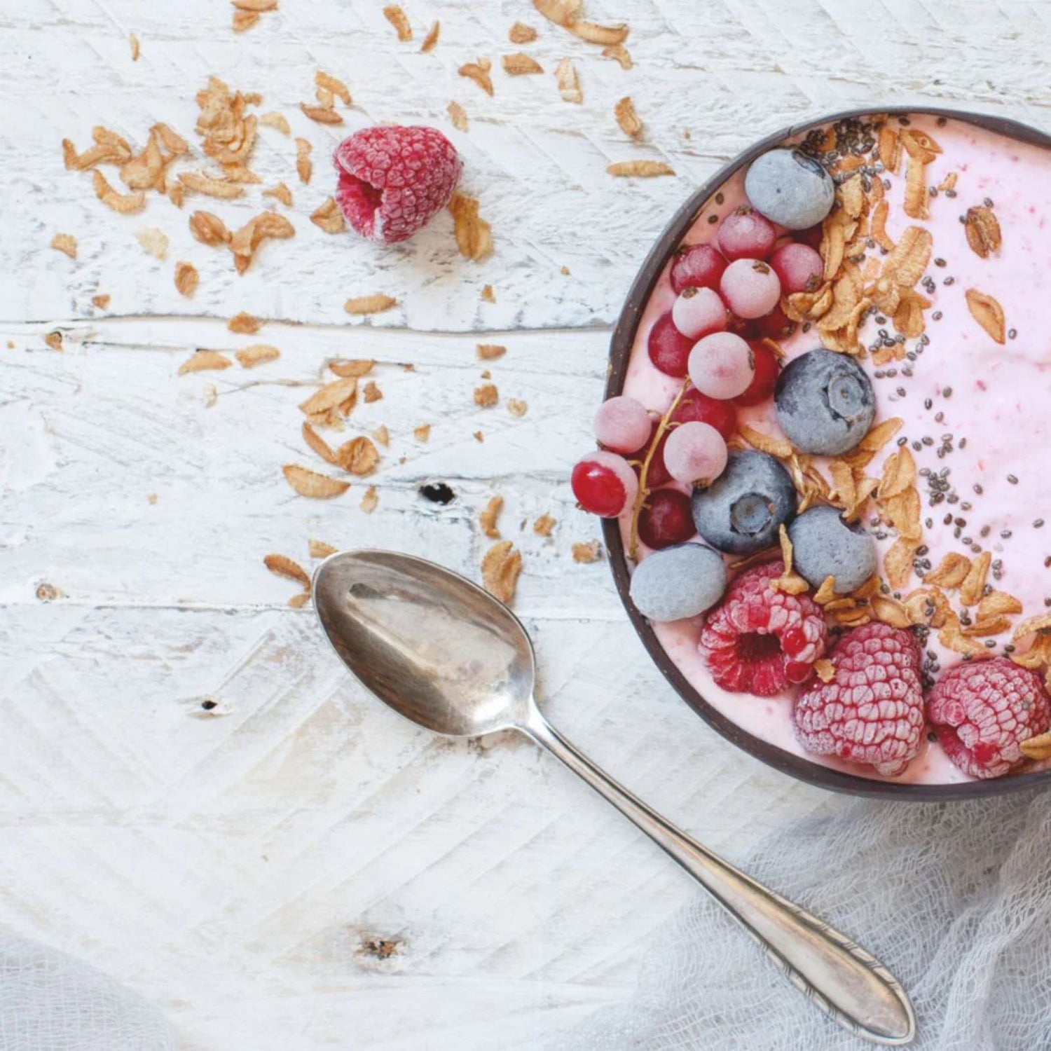 Organic smoothie bowl with healthy ingredients